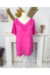 PE1061 FUSHIA EMBROIDERED NECKLINE TUNIC