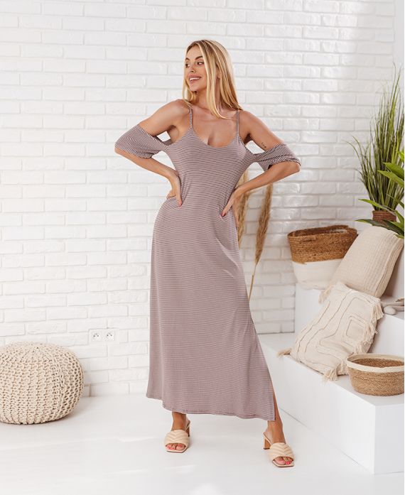 VESTIDO LARGO CON HOMBROS DENUDADOS 7817 TAUPE