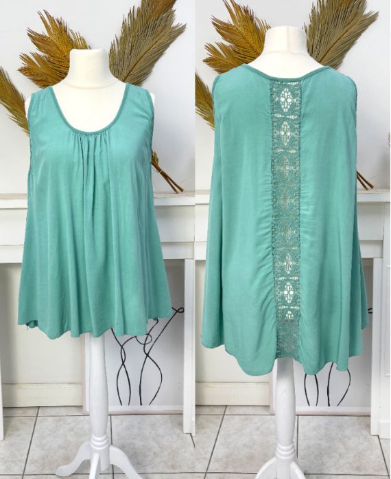 OVERSIZED LACE BACK VISCOSE TOP PE1167 GREEN