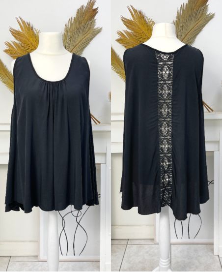 OVERSIZED VISCOSE TOP LACE BACK PE1167 BLACK