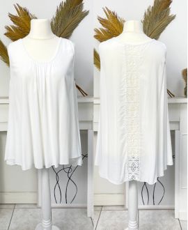 OVERSIZE LACE BACK VISCOSE TOP PE1167 WHITE