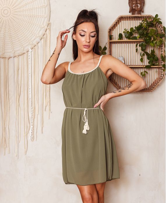 LINED SHEER DRESS SS1196 KHAKI