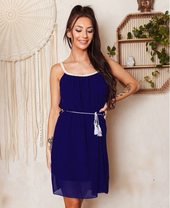 PE1196 NAVY BLUE LINED SHEER DRESS