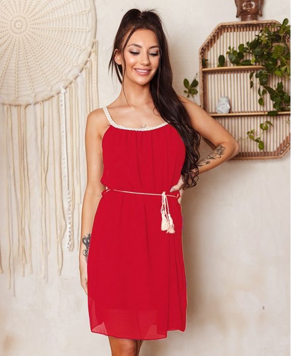 VESTIDO TRANSPARENTE FORRADO SS1196 ROJO