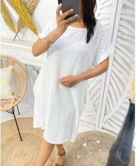 COTTON DRESS EMBROIDERY PE1044 WHITE