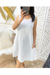 ROBE COTON EPAIS ELATIQUEE SUR COTE BRODEE PE1028 BLANC