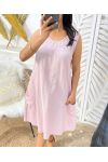 ROBE COTON EPAIS ELATIQUEE SUR COTE BRODEE PE1028 ROSE