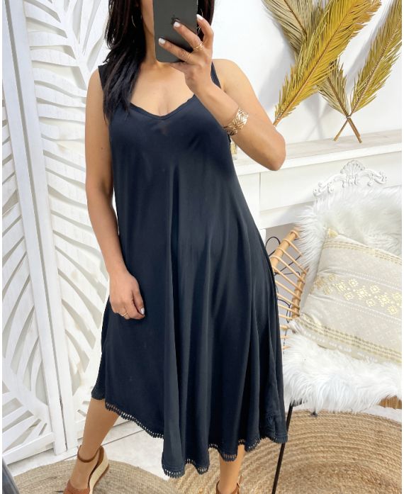 VESTIDO ACAMPANADO BRAGUITA DE ENCAJE PE1182 NEGRO