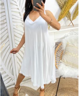 ROBE EVASEE BAS DENTELLE PE1182 BLANC