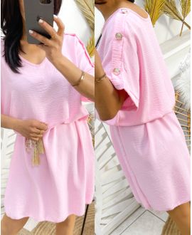 BUTTON-DOWN SHOULDER DRESS SS785 PINK