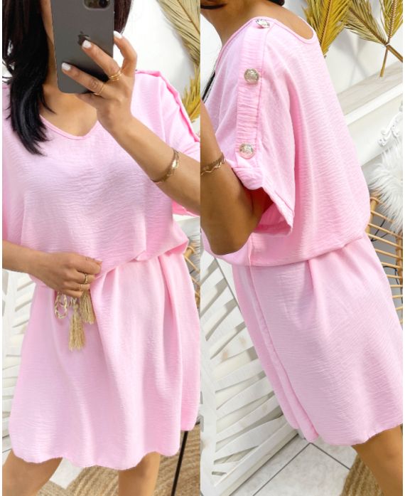 BUTTON-DOWN SHOULDER JURK SS785 ROZE