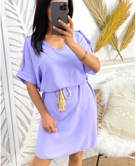 OFF-THE-SHOULDER DRESS WITH BUTTONS PE785 LILA