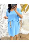 ROBE EPAULES A BOUTONS PE785 BLEU CIEL