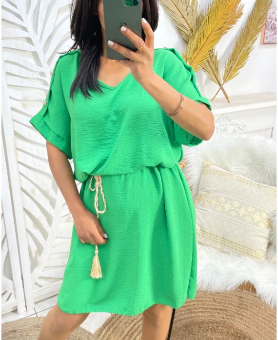 BUTTONED SHOULDER DRESS SS785 GREEN