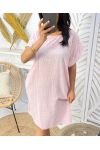 ROBE COTON BRODERIE 2 POCHES PE1044 ROSE