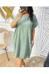 2-POCKET EMBROIDERY COTTON DRESS PE1044 MILITARY GREEN