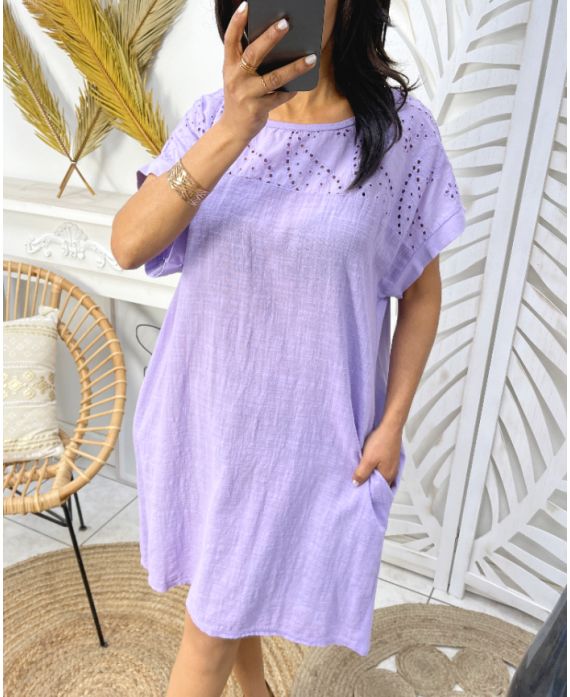 2-POCKET EMBROIDERY COTTON DRESS PE1044 LILA