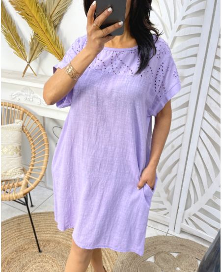 2-POCKET EMBROIDERY COTTON DRESS PE1044 LILA