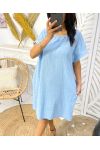 2-POCKET EMBROIDERY COTTON DRESS PE1044 LIGHT BLUE