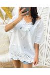 EMBROIDERED NECKLINE TUNIC PE1061 WHITE