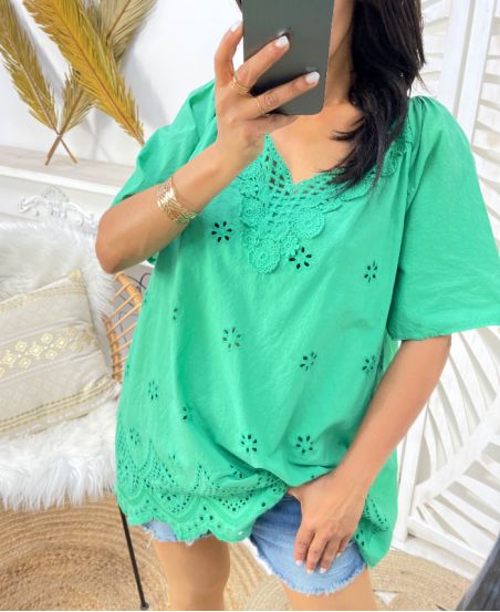 TUNIC WITH EMBROIDERED NECKLINE PE1061 GREEN