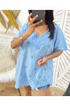 EMBROIDERED NECKLINE TUNIC PE1061 BLUE