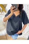 EMBROIDERED NECKLINE TUNIC PE1061 BLACK