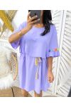 OVERSIZE ROBE FLOWER CEINTURE LIEN PE882 LILA