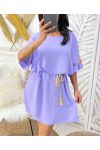 OVERSIZE ROBE FLOWER CEINTURE LIEN PE882 LILA