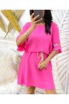 OVERSIZE ROBE FLOWER CEINTURE LIEN PE882 FUSHIA