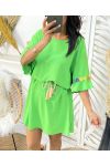 OVERSIZE ROBE FLOWER CEINTURE LIEN PE882 VERT