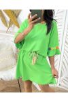 OVERSIZE ROBE FLOWER CEINTURE LIEN PE882 VERT