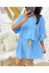 OVERSIZE ROBE FLOWER CEINTURE LIEN PE882 BLEU CIEL