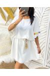 OVERSIZE ROBE FLOWER CEINTURE LIEN PE882 BLANC