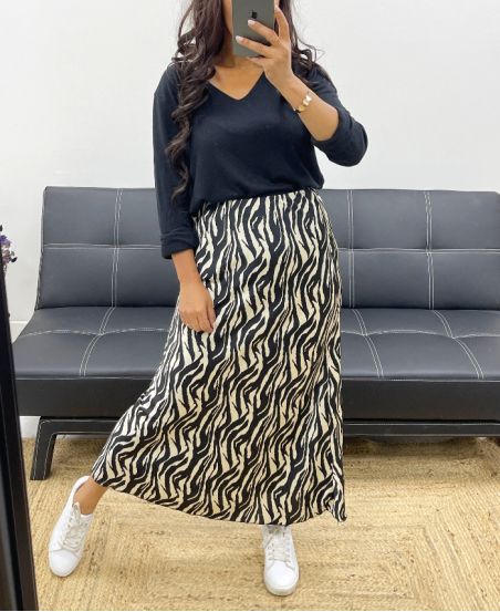 ZEBRA PATTERN SATIN MAXI SKIRT AH250071