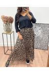 JUPE LONGUE PLISSEE DOUBLEE LUREX MOTIF LEOPARD AH250063