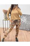 BEIGE LEAF PRINT SUEDE PANTS AH250109