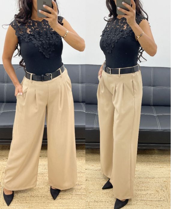 4-PACK FLARED PANTS S-M-L-XL AH250051 BEIGE