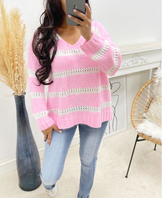 PINK AH250045 KNIT STRIPED SWEATER