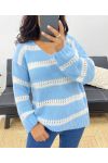 PULLOVER DOUX RAYE AH250045 BLEU CLAIR