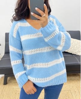 PULLOVER DOUX RAYE AH250045 BLEU CLAIR