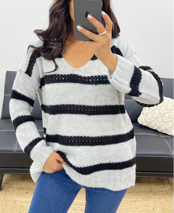 SOFT STRIPED SWEATER AH250045 GREY