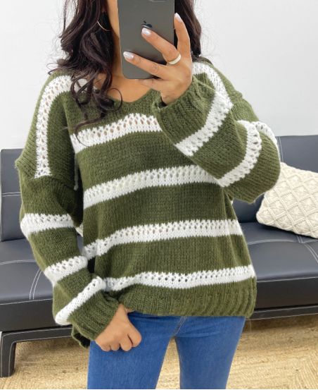 PULLOVER DOUX RAYE AH250045 VERT