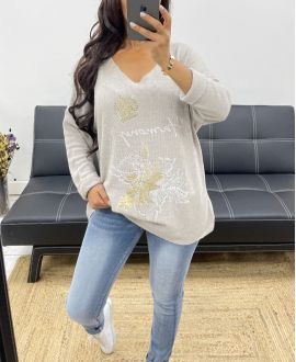 STRASS PULLOVER AH250106 BEIGE