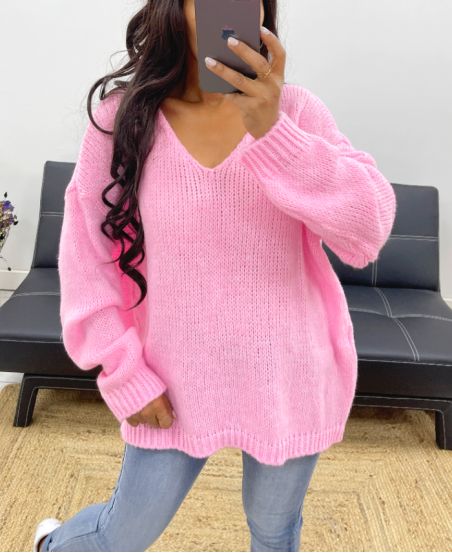 MAGLIA OVERSIZE IN MAGLIA AH250027 ROSA