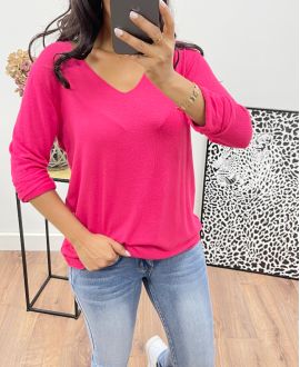 JERSEY CON CUELLO EN V AH250008 FUSHIA