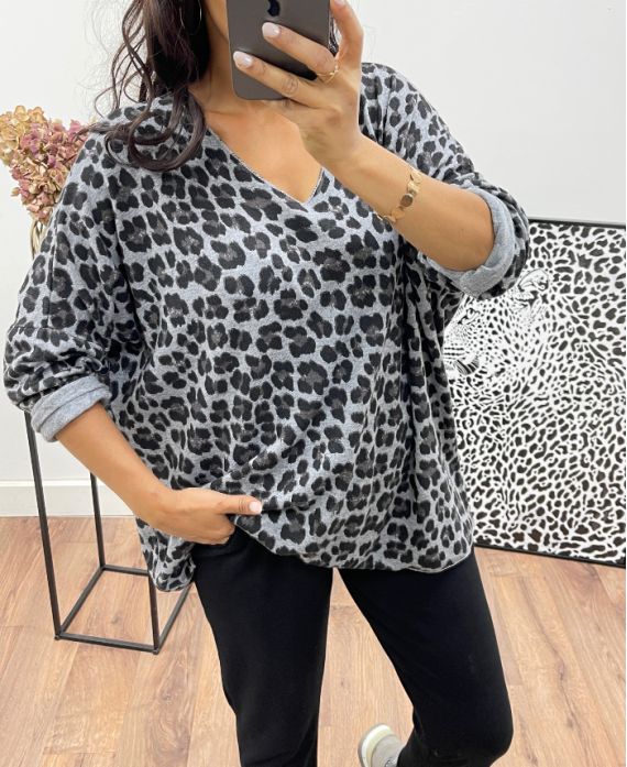 JERSEY LEOPARDO CON CUELLO EN V AH250018