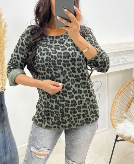 SWETER Z NADRUKIEM AH250041 ZIELONY