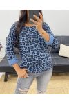 SWETER Z NADRUKIEM AH250041 NIEBIESKI