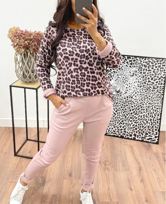 MAGLIONE STAMPATO AH250041 ROSA